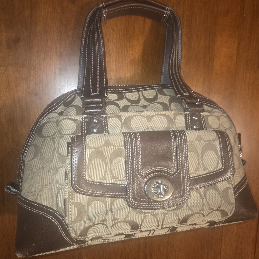 Coach Hampton Signature Dome Satchel Bag Brown F13977